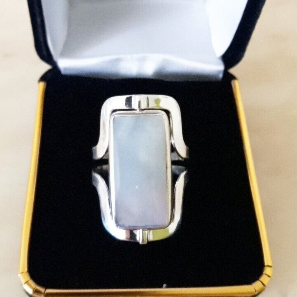 Ring Silver 950 Adjustable Ring with natural stones 2 colors reversible.new